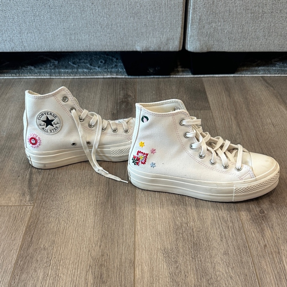 Converse Kids High-Top Sneakers - Cream with Floral Accents